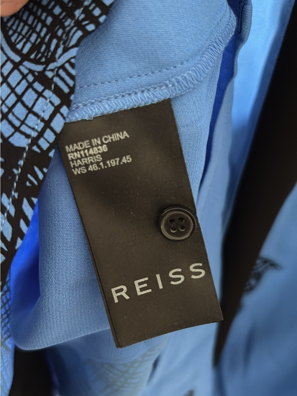Reiss Harris Button Down Tunic Shirt Blouse Blue Black Floral Office Size 6 - Picture 6 of 6